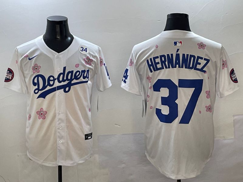 Men Los Angeles Dodgers #37 Hernandez White Sakura Edition 2025 Nike MLB Jersey style 7